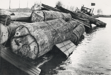 502010 Afbeelding van een gekapseisd, met hout beladen schip, vermoedelijk in het Amsterdam-Rijnkanaal bij Utrecht.